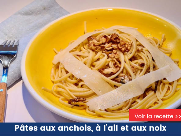 Pâtes aux anchois, à l’ail et aux noix